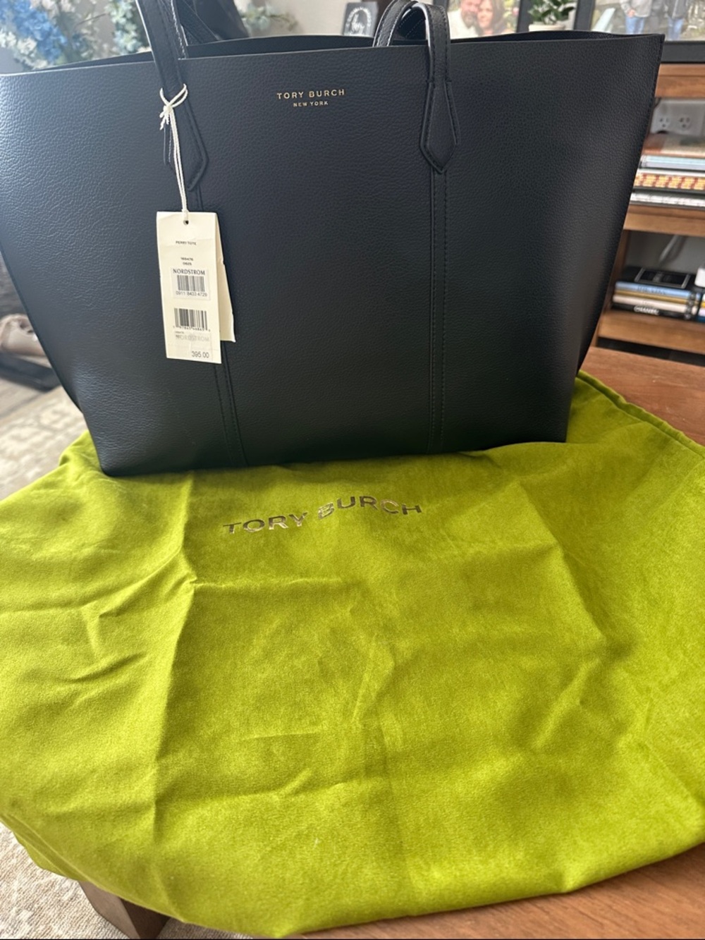 Like New Tory Burch Black Pebbled Leather Tote